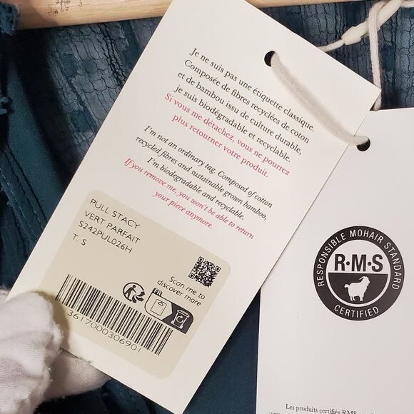 Sezane Stacy Swissdot Long Sleeve Flowy Mini Dress Teal La Maille Size Small New - Picture 8 of 9